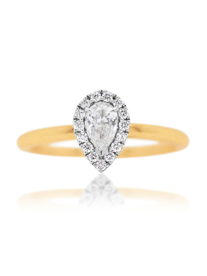 Pear halo diamond ring, 18K Yellow Gold T=0.41ct