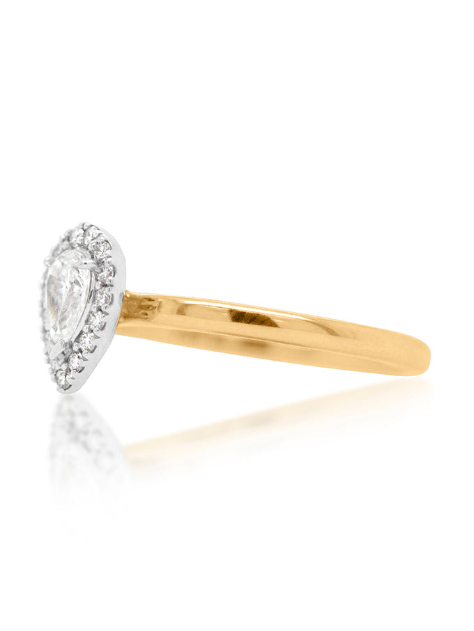 Pear halo diamond ring, 18K Yellow Gold T=0.41ct