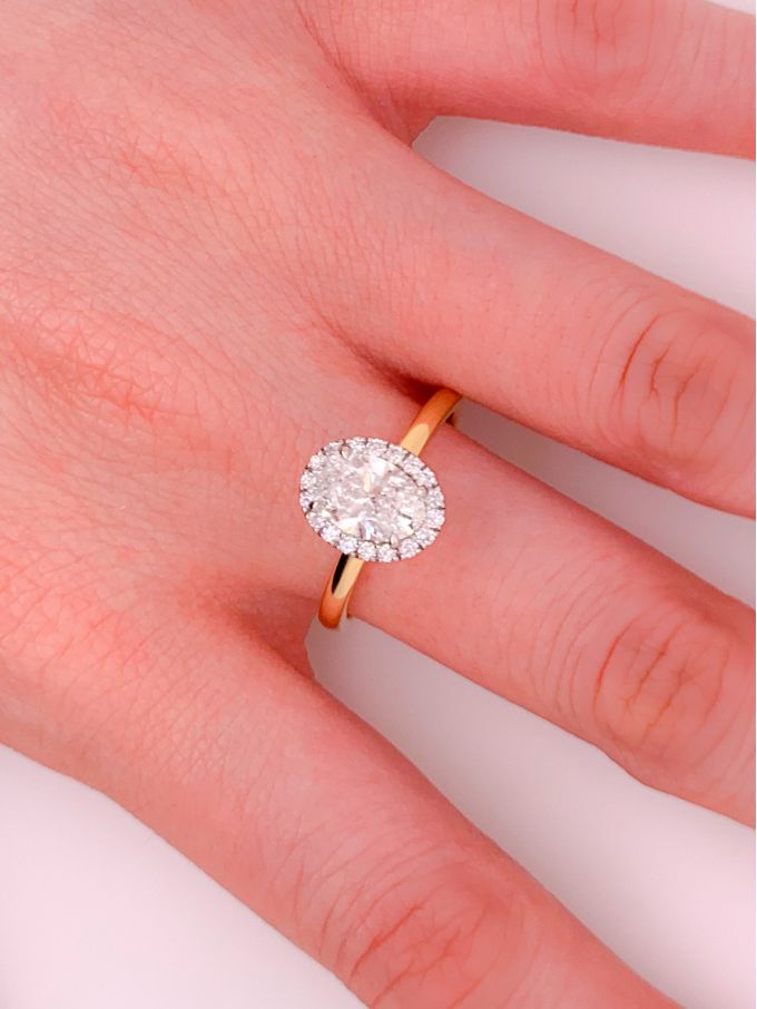 All Lab Grown Oval 0.50 Carat Diamond Halo Ring,18 Carat Yellow Gold