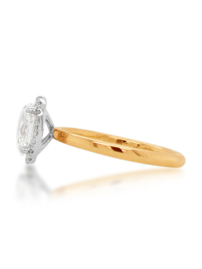 All Lab Grown Oval 0.50 Carat Diamond Halo Ring,18 Carat Yellow Gold