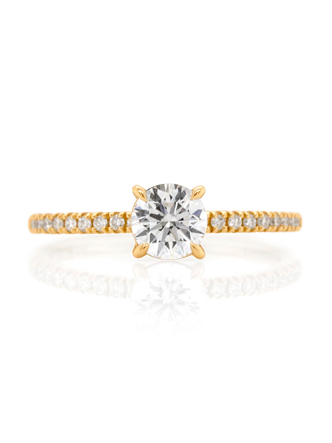 Lab Grown 0.70 Carat Round Diamond Ring Set in 18 Carat Yellow Gold