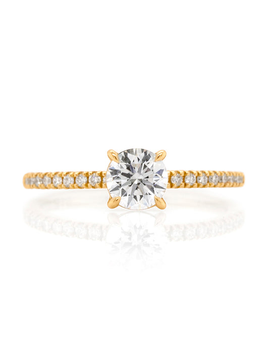 Lab Grown 0.70 Carat Round Diamond Ring Set in 18 Carat Yellow Gold