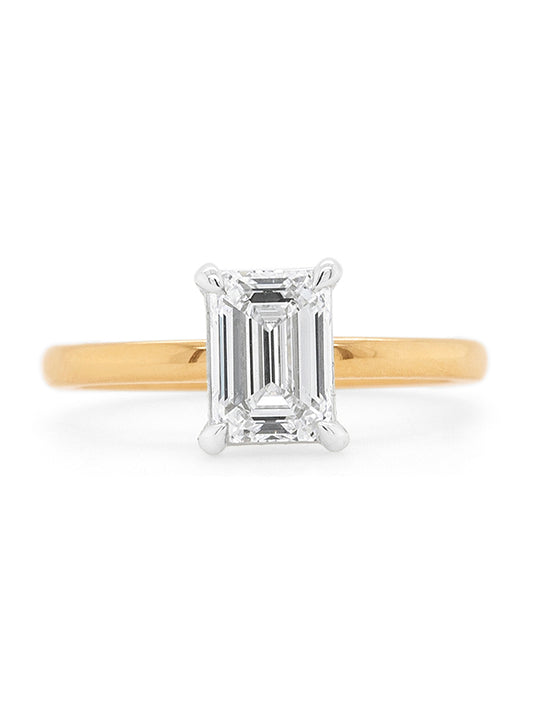 Lab Grown 1.51ct Emerald Cut Solitaire Diamond Ring, 18K Yellow Gold