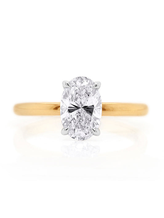 Lab Grown Oval Diamond 1.50ct Ring, 18K Yellow & White Gold.