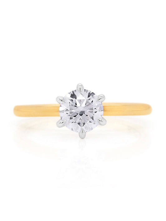 Lab Grown RBC Solitaire Diamond in 18 Carat Yellow Gold, T=1.00ct