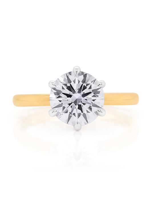 Lab Grown RBC Solitaire Diamond in 18 Carat Yellow Gold, T=2.50ct