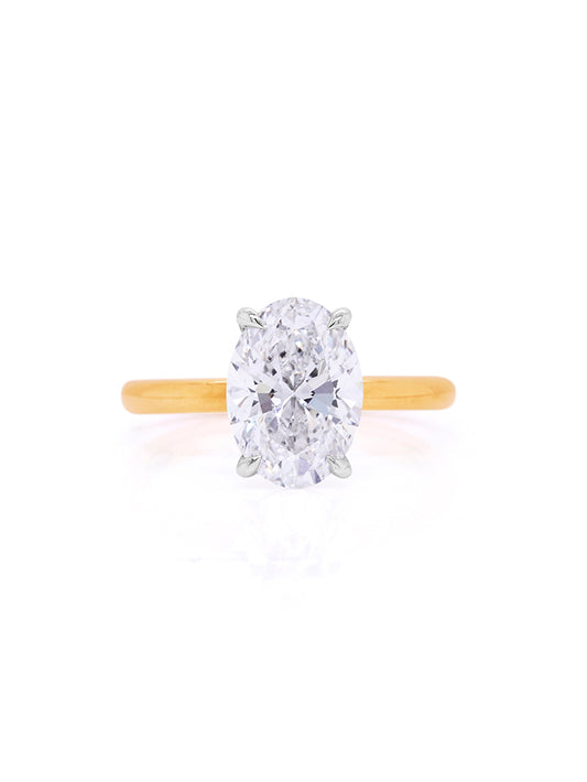 Oval Lab Grown Solitaire Diamond Ring in 18 Carat Yellow Gold T=3.00ct