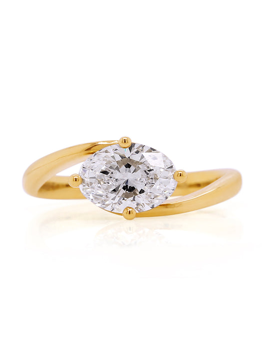 Lab Grown Oval Diamond Ring 18 Carat Yellow Gold, T=1.50ct.