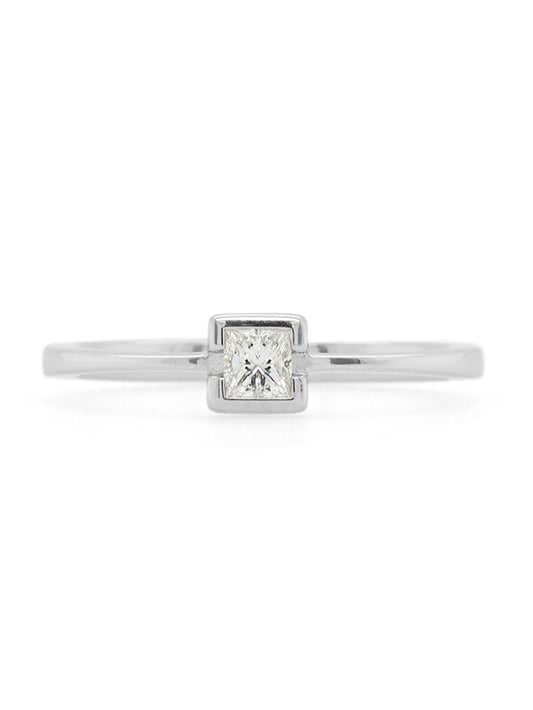 Princess Cut 0.2 Carat Bezel Set Diamond in 18 Carat White Gold