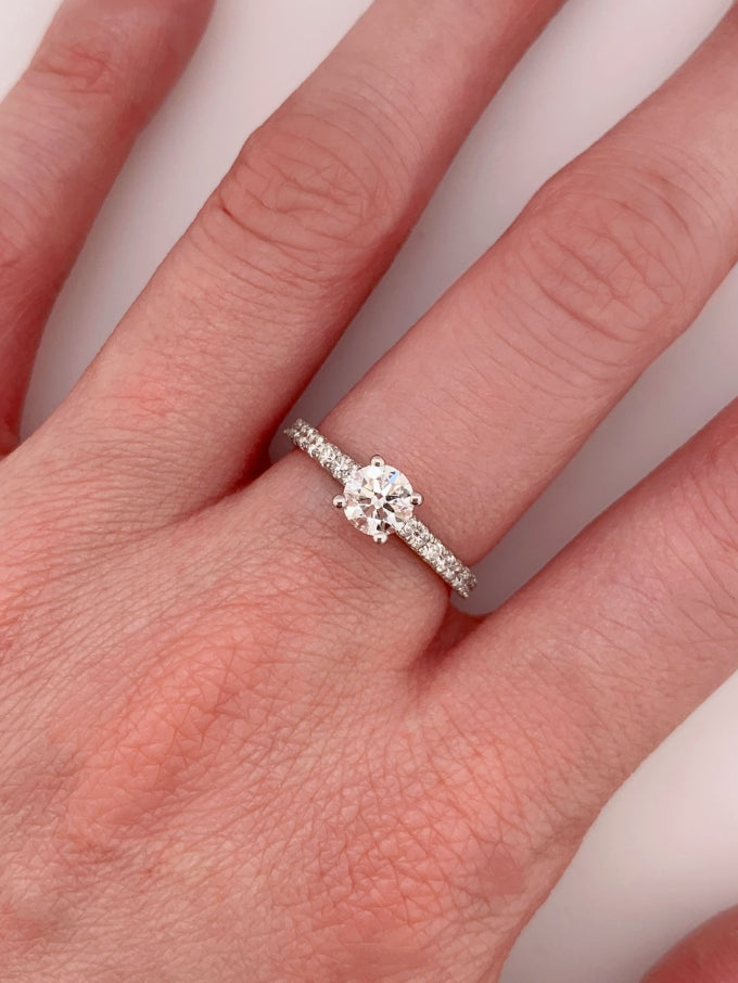 Solitaire Diamond Ring, 18K White Gold, T=0.58ct.