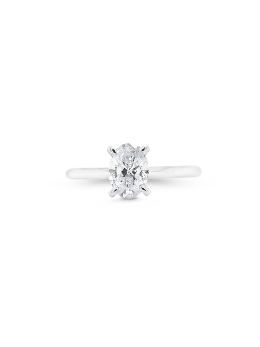 Lab Grown Oval Cut Solitaire Diamond Ring, 18K White Gold, T=1.00ct.