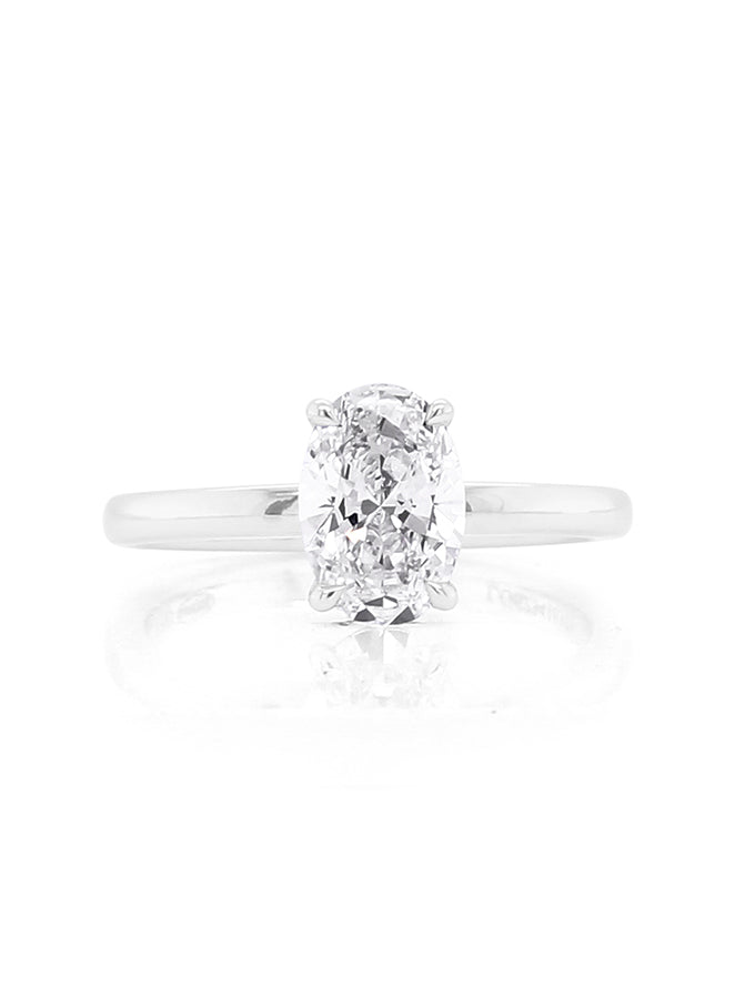 Lab Grown Oval Diamond Ring, T=1.51ct 18K White Gold.