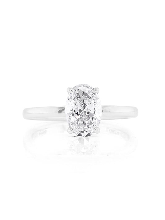 Lab Grown Oval Diamond Ring, T=1.51ct 18K White Gold.