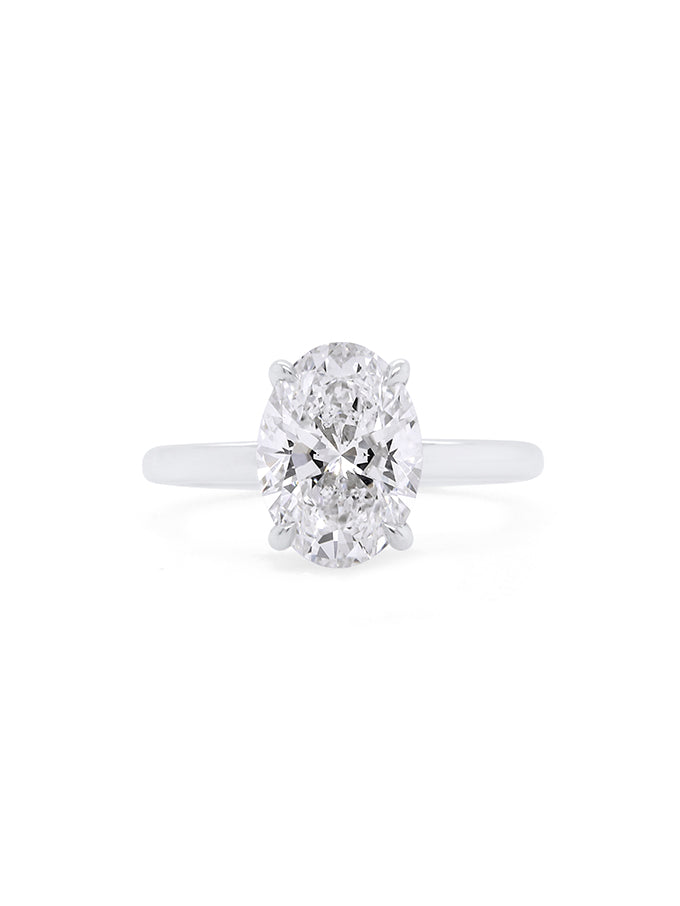 Lab Grown Oval Diamond Ring in 18 Carat White Gold, T=3.00ct.