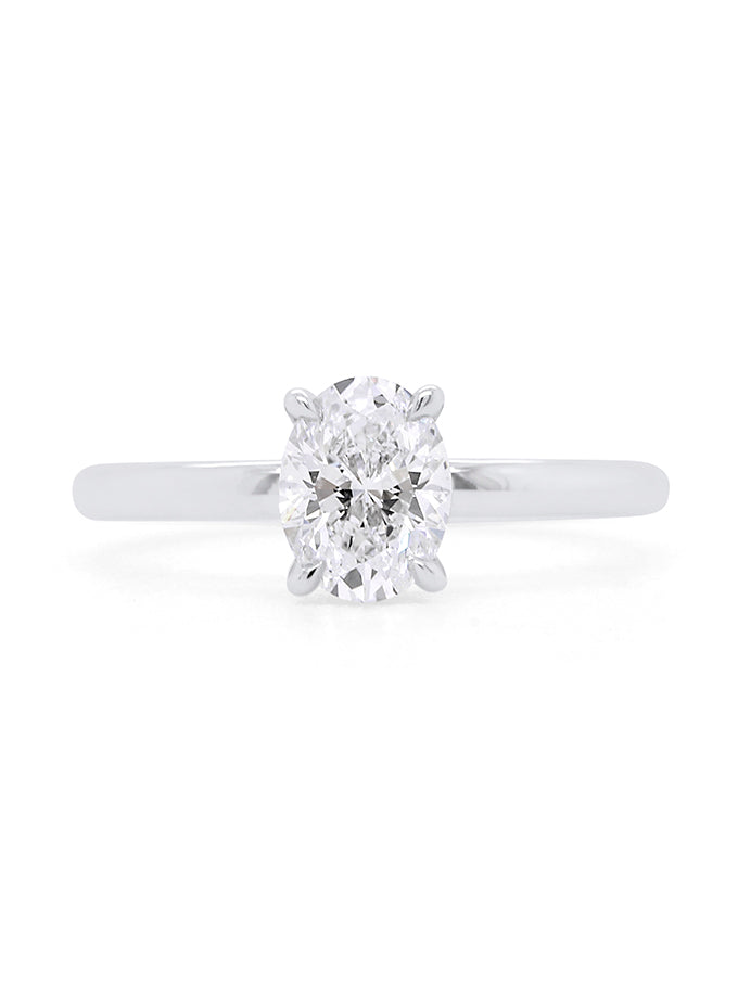 Lab Grown Oval Diamond Ring in 18 Carat White Gold, T=1.00ct.