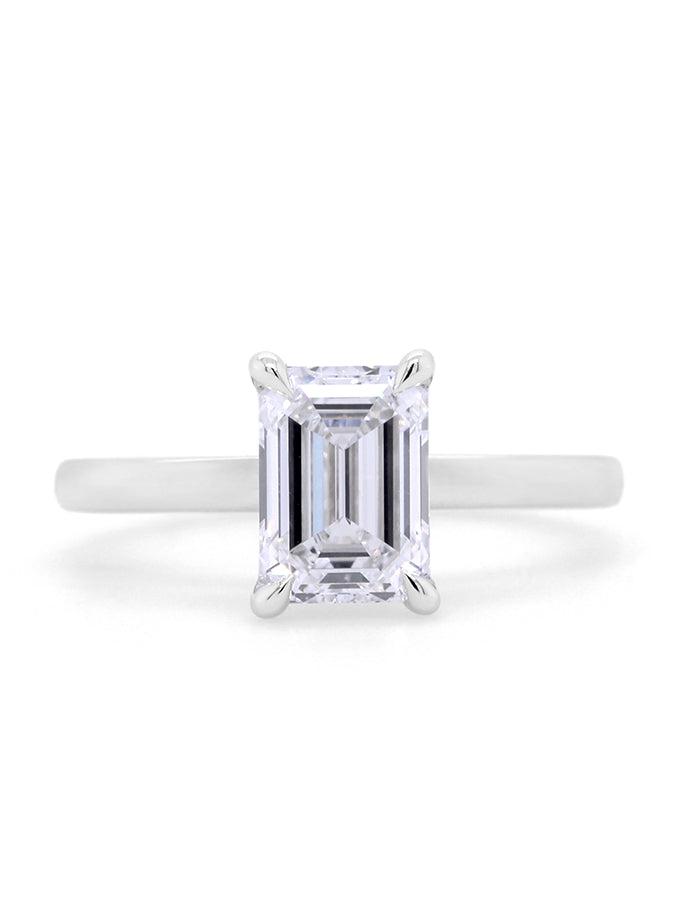 Lab Grown Emerald Cut Diamond Solitaire Ring, 18K White Gold. T=2.02ct