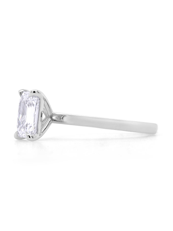 Lab Grown Emerald Cut Diamond Solitaire Ring, 18K White Gold. T=2.02ct