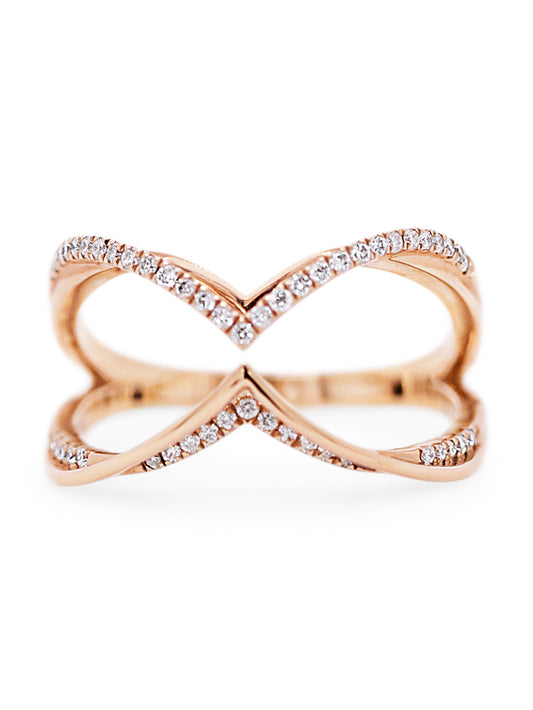 Georges Guillaume Designer Rose Gold Diamond Set Ring, 18K, T=0.20ct.