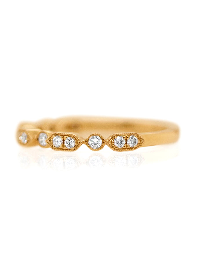 18K Rose Gold Diamond ring 14=.22ghsi claw set millgrain edge.