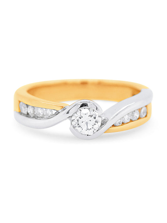 Solitaire Diamond Ring, 18 Carat 2 Tone, T=0.51ct.