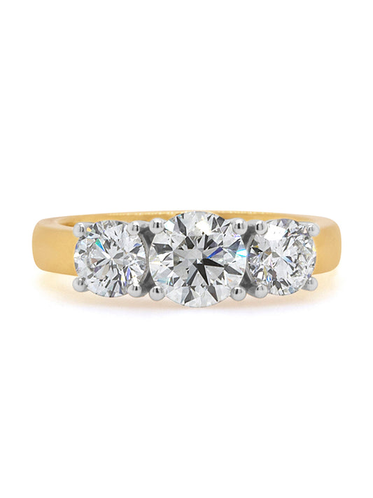 Lab Grown 2 Carat Trilogy Diamond Ring in 18 Carat Yellow Gold