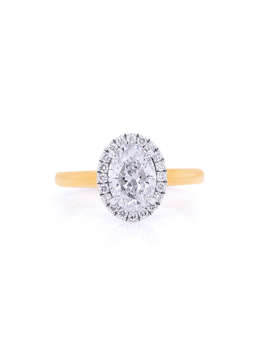 Lab Grown Diamond Halo Cluster Ring, 18K Yellow & White Gold T=1.71ct