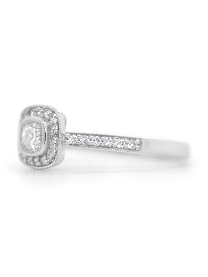 Halo Diamond Ring, 18 Carat White Gold, T=0.53ct