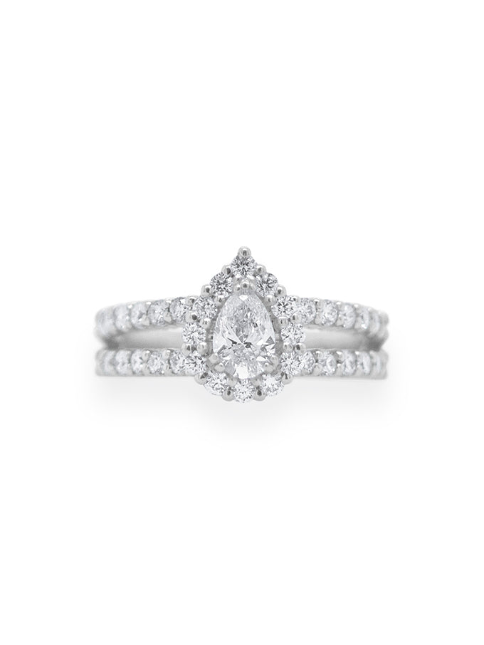 1.58 Carat Pear Cut Diamond Halo Ring in 18 Carat White Gold