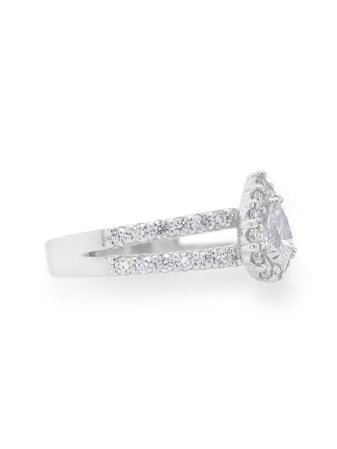 1.58 Carat Pear Cut Diamond Halo Ring in 18 Carat White Gold