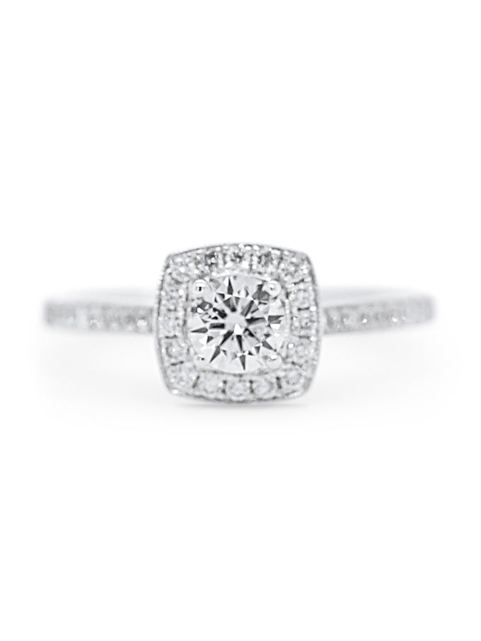 Lab Grown Diamond Halo Ring,T=0.71 Carat Diamonds,18 Carat White Gold.