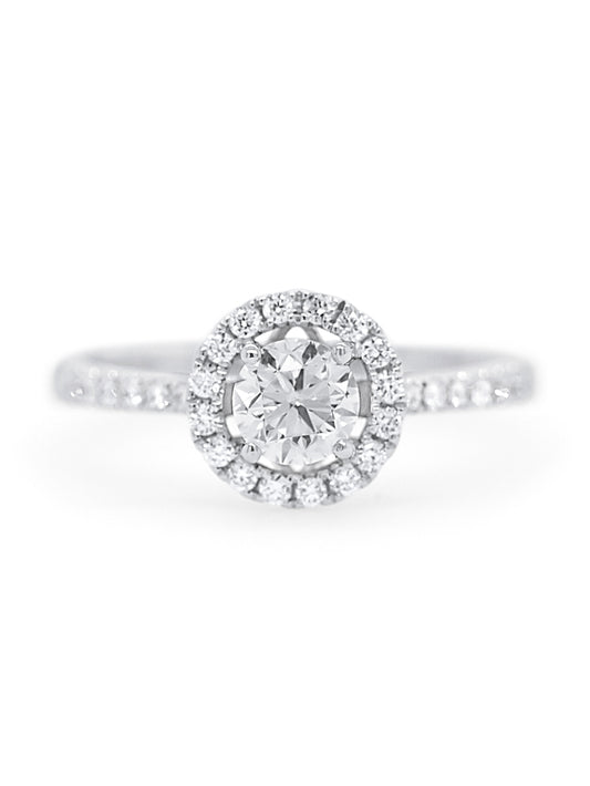 Lab Grown Diamond Halo Ring,18K White Gold, T=0.75ct.