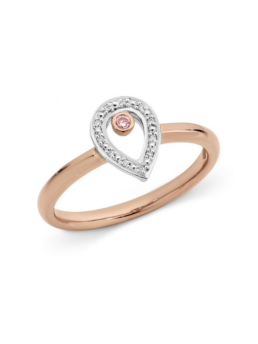 Pink Diamond ring 9K White & Rose gold pear shape.