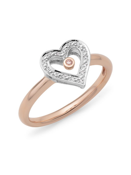 Australian Pink Diamond Ring 9K White & Rose gold heart