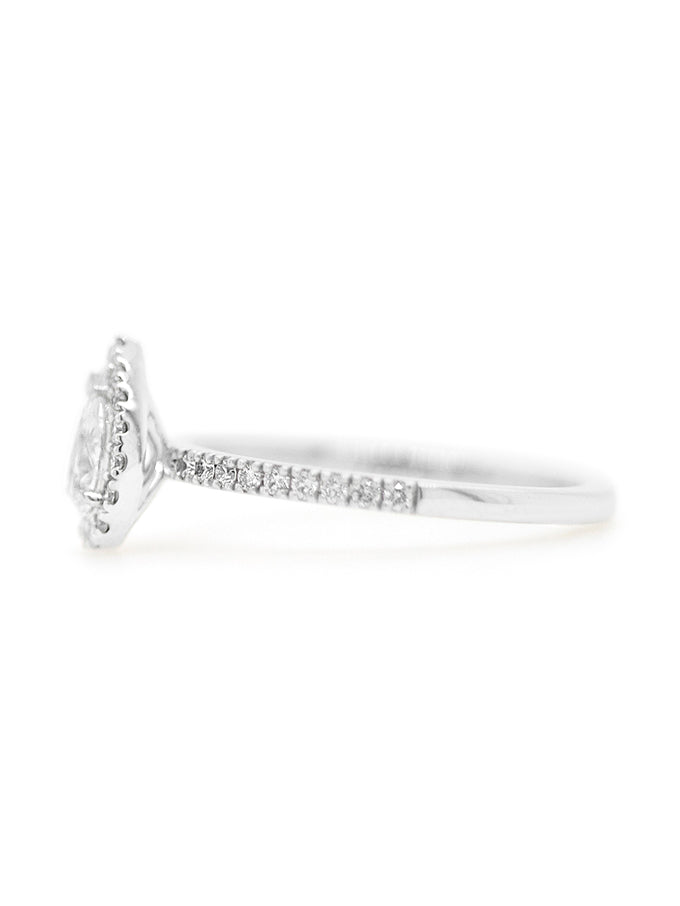 Pear Halo Diamond Ring, 18K White Gold T=0.55ct