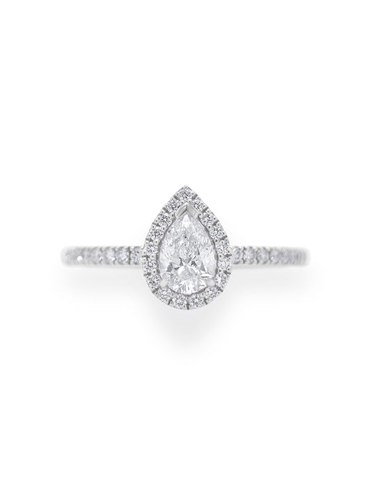 ALL Lab Grown Pear Cut Diamond Ring, 18K White Gold, DT=1.07ct.