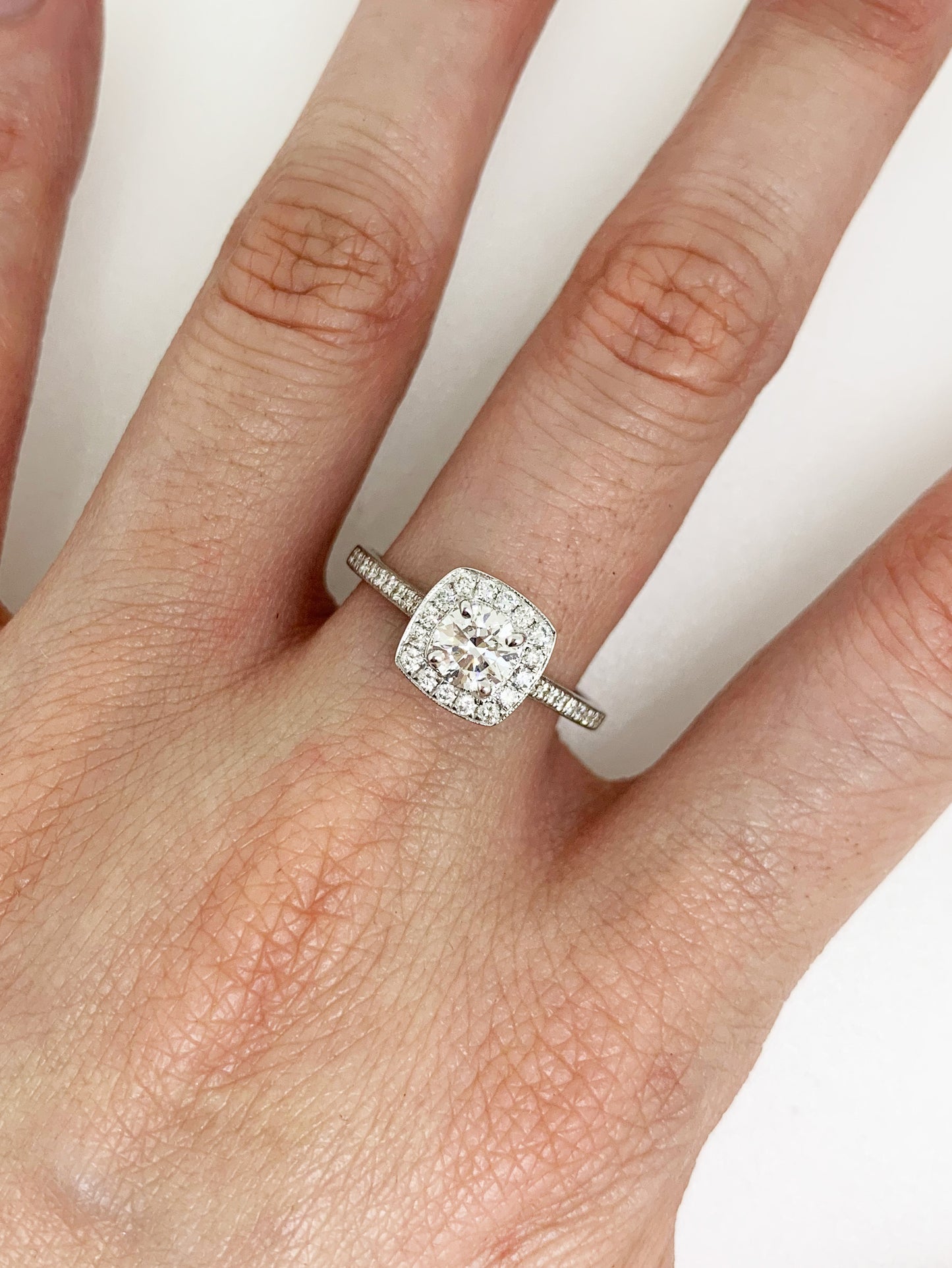 Lab Grown Diamond Halo Ring,T=0.71 Carat Diamonds,18 Carat White Gold.