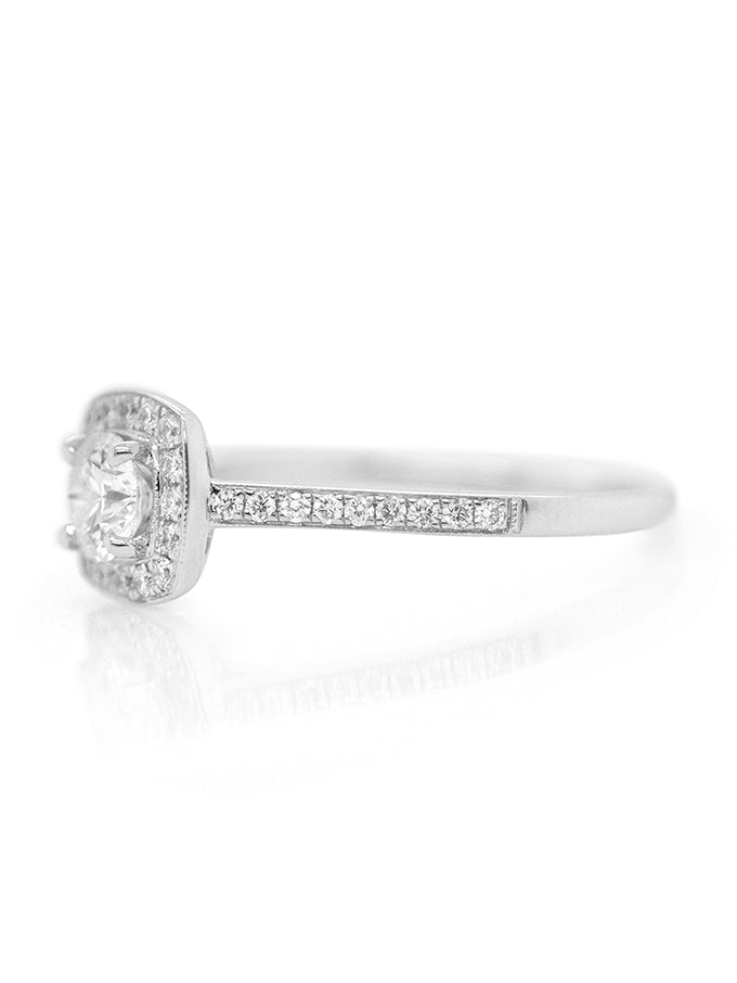 Lab Grown Diamond Halo Ring,T=0.71 Carat Diamonds,18 Carat White Gold.