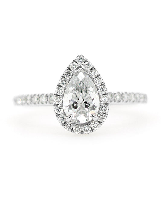 Lab Grown 0.70 Carat Pear Diamond Ring in White Gold, T=1.07ct