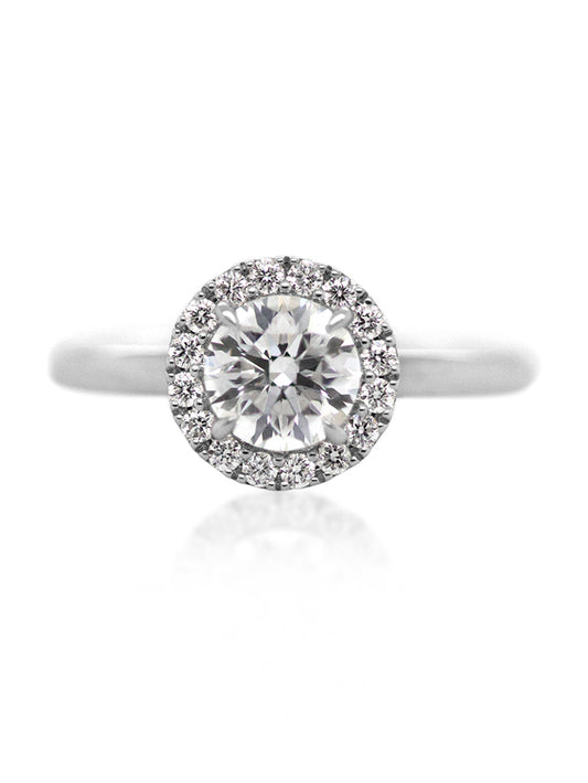 All Lab Grown 1.00 Carat Diamond Halo Ring, 18 Carat White Gold