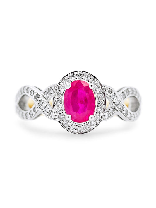 Ruby & Diamond Set Ring, 9 Carat Yellow Gold, infinity.