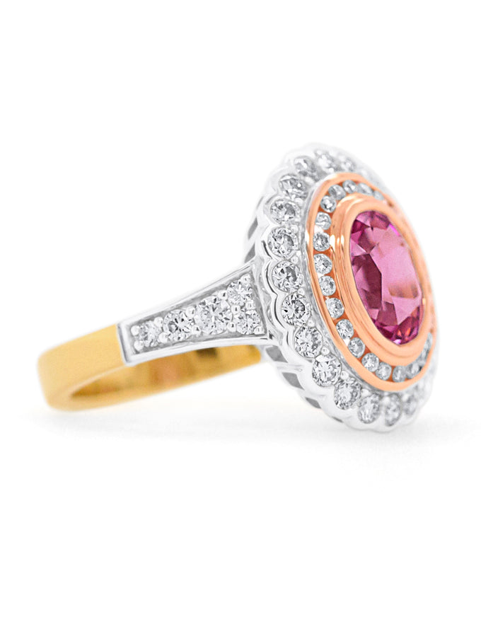 Georges Guillaume Designer Oval Pink Spinel and Diamond set in 18K YG.