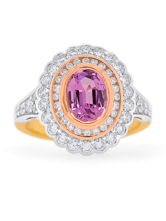 Georges Guillaume Designer Oval Pink Spinel and Diamond set in 18K YG.