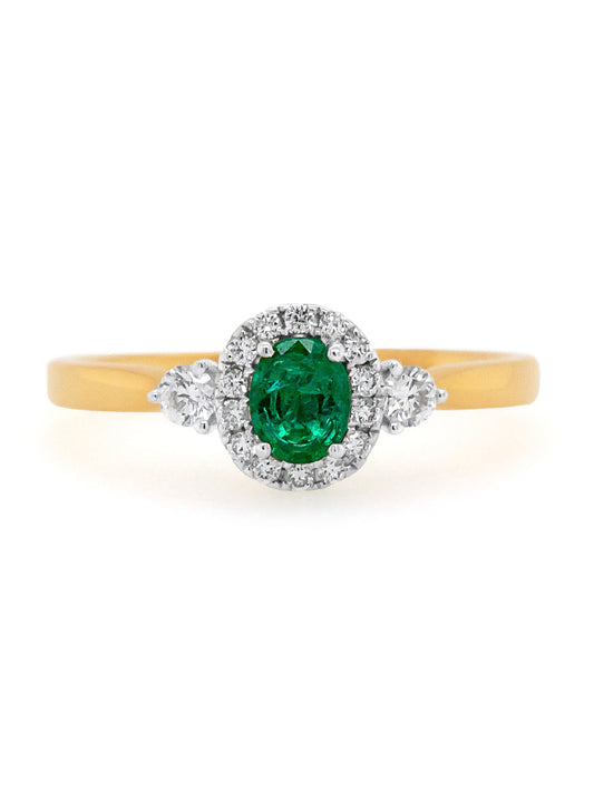 Emerald & Diamond Cluster, 18K Yellow Gold