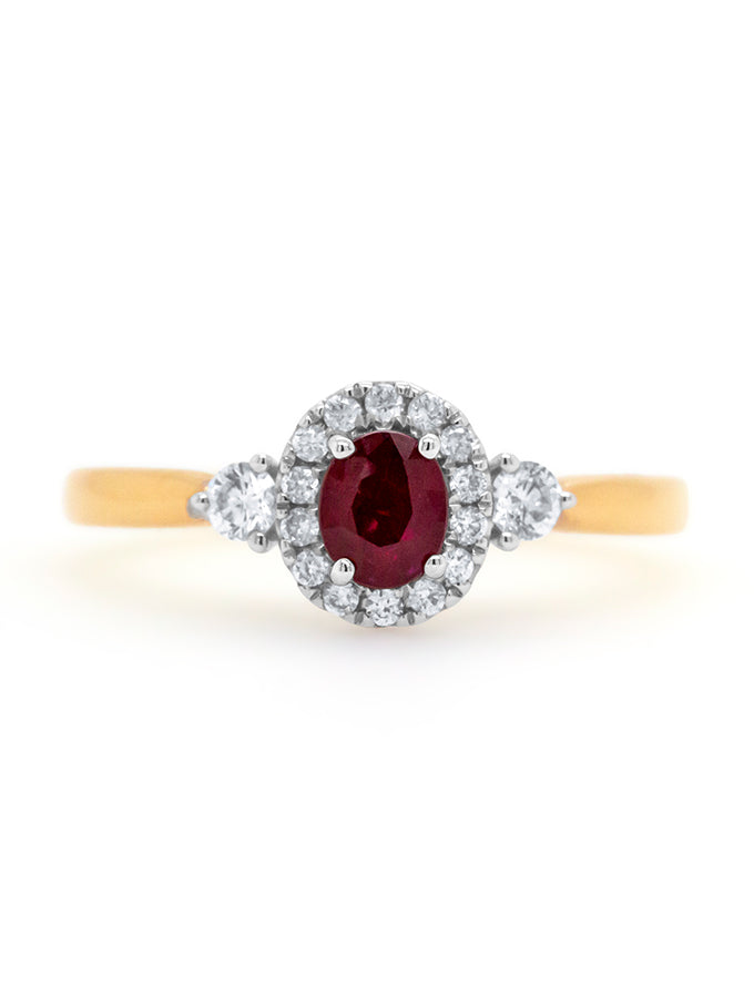 5x4mm Ruby & 0.22 Carat Diamond Ring set in 18K Yellow Gold