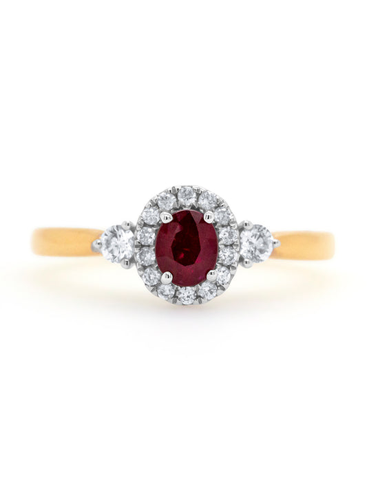 5x4mm Ruby & 0.22 Carat Diamond Ring set in 18K Yellow Gold