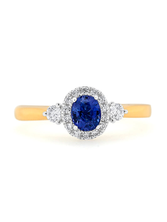 Sapphire & Diamond Ladies Ring, 18K Yellow Gold