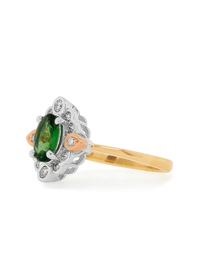 Tsavorite Garnet & Diamonds set in 18K Yellow White & Rose Gold.