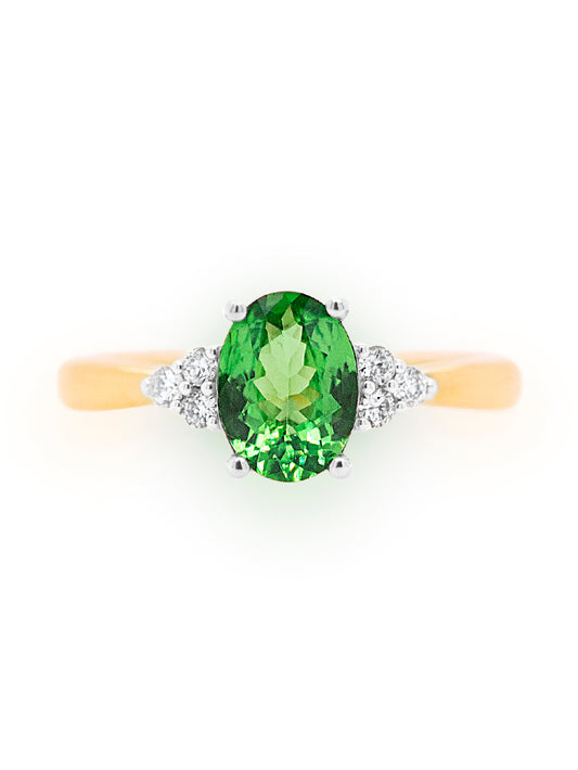 Tsavorite Garnet & Diamond dress ring, 18K Yellow & White Gold