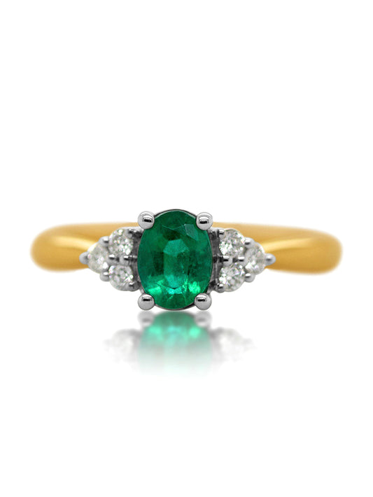 Natural Emerald & Diamonds set ring in 18 Carat Yellow Gold.