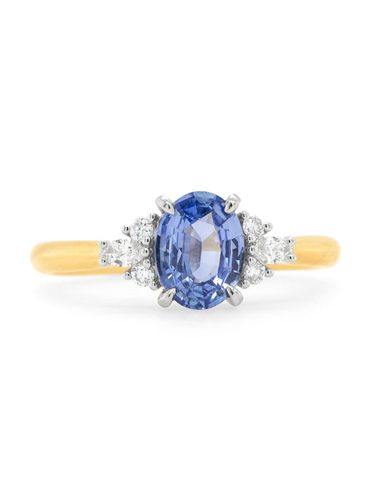 Oval Sapphire & Diamond Ring, 18 Carat Yellow Gold.